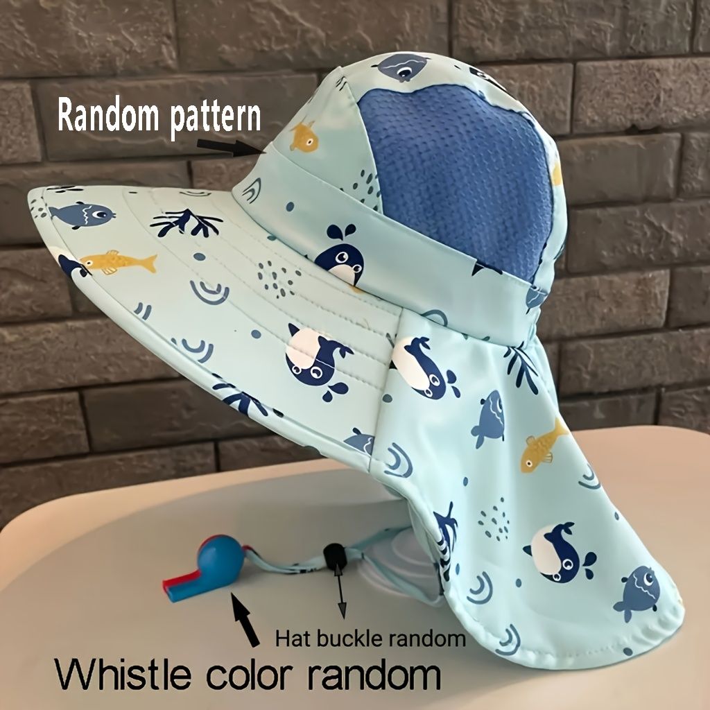 Anti UV Kids Summer Baby Sun Hat Bucket Cap With Whistle For Girls Boys Outdoor Neck Ear Cover Beach Cap