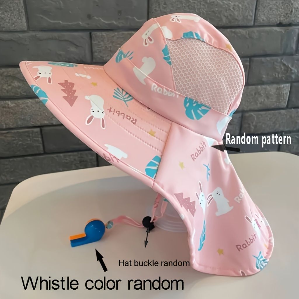 Anti UV Kids Summer Baby Sun Hat Bucket Cap With Whistle For Girls Boys Outdoor Neck Ear Cover Beach Cap