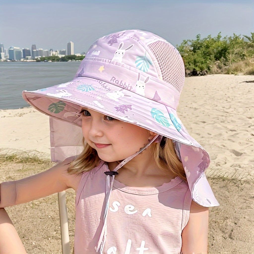 Anti UV Kids Summer Baby Sun Hat Bucket Cap With Whistle For Girls Boys Outdoor Neck Ear Cover Beach Cap