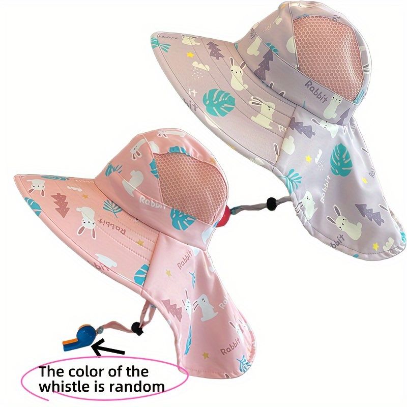 Anti UV Kids Summer Baby Sun Hat Bucket Cap With Whistle For Girls Boys Outdoor Neck Ear Cover Beach Cap