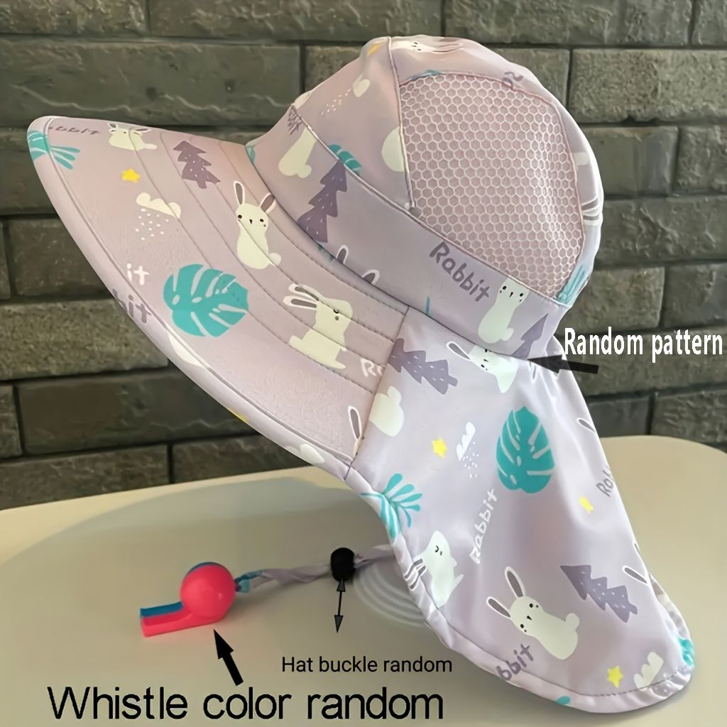 Anti UV Kids Summer Baby Sun Hat Bucket Cap With Whistle For Girls Boys Outdoor Neck Ear Cover Beach Cap