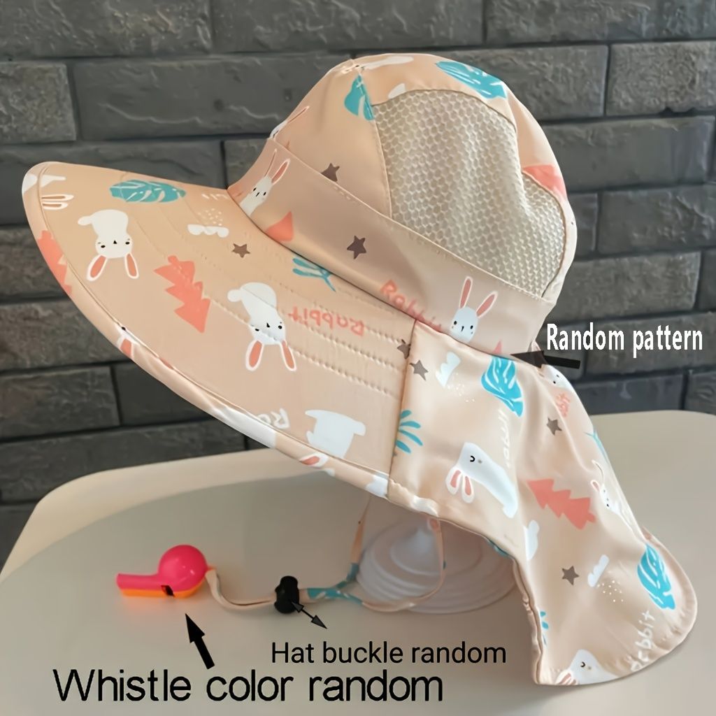 Anti UV Kids Summer Baby Sun Hat Bucket Cap With Whistle For Girls Boys Outdoor Neck Ear Cover Beach Cap