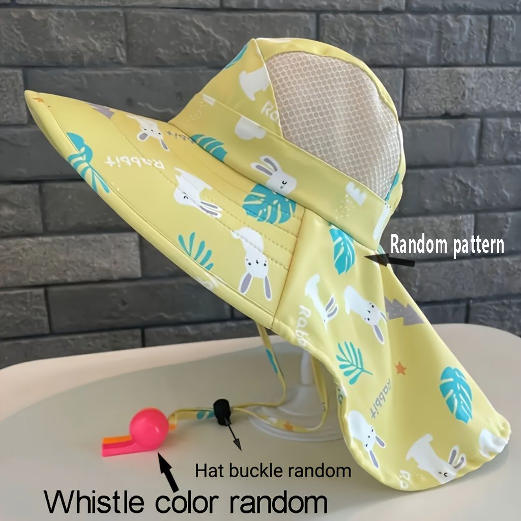 Anti UV Kids Summer Baby Sun Hat Bucket Cap With Whistle For Girls Boys Outdoor Neck Ear Cover Beach Cap