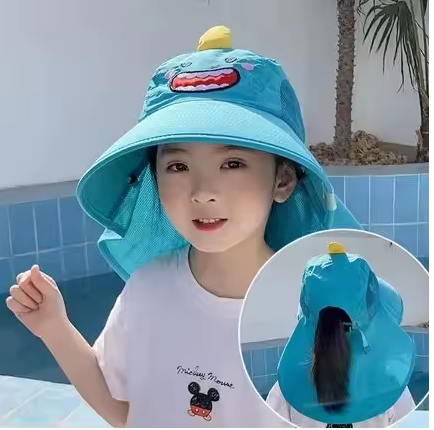 Summer Children's Sun Hat Foldable Baby Beach Hat UV Resistant Thin Breathable Large Brim Fisherman Cartoon Hat