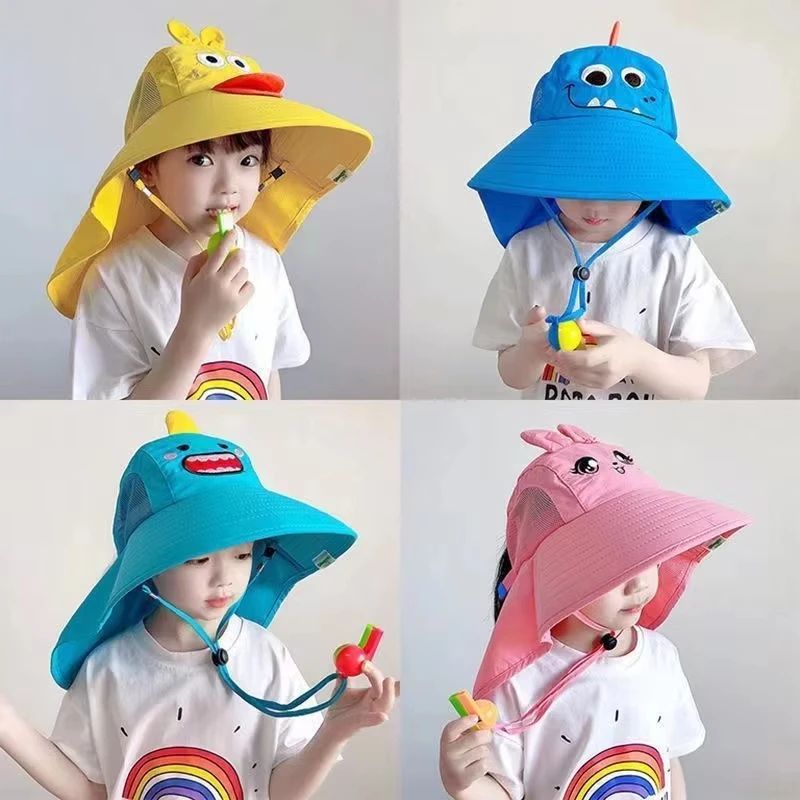 Summer Children's Sun Hat Foldable Baby Beach Hat UV Resistant Thin Breathable Large Brim Fisherman Cartoon Hat