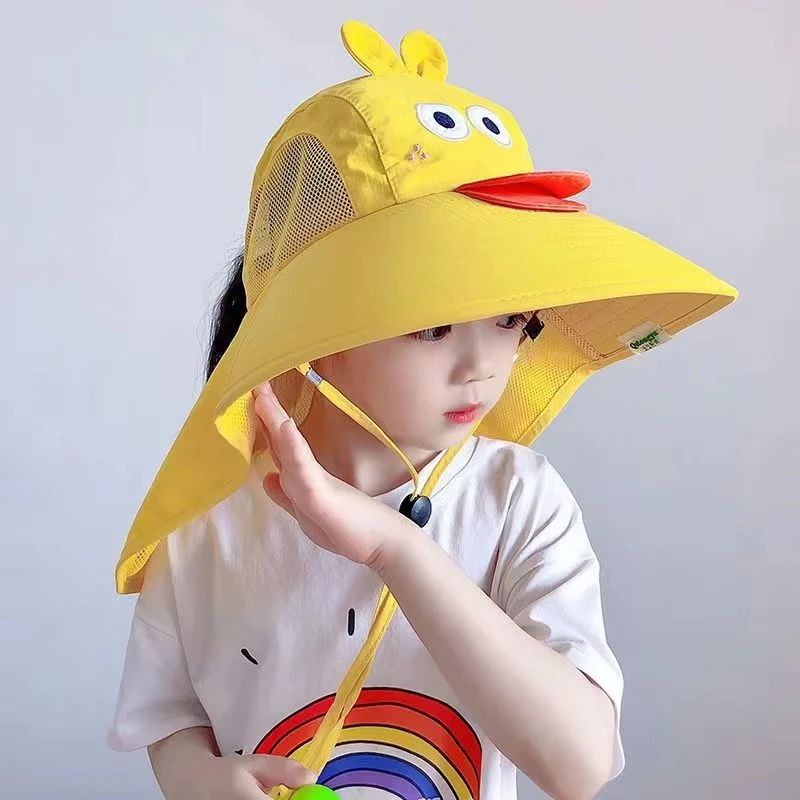 Summer Children's Sun Hat Foldable Baby Beach Hat UV Resistant Thin Breathable Large Brim Fisherman Cartoon Hat