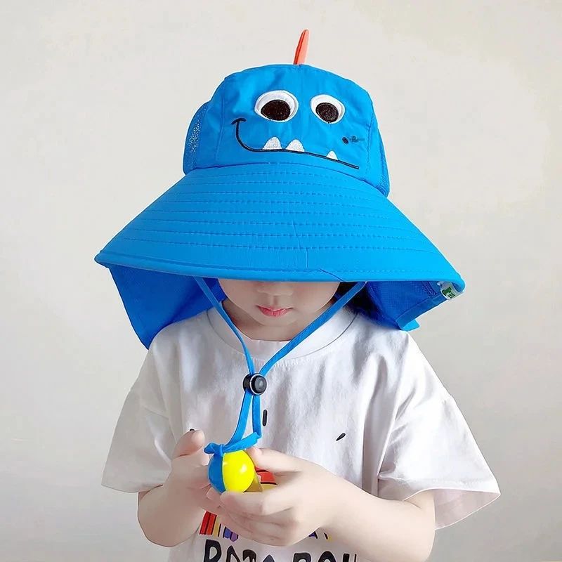 Summer Children's Sun Hat Foldable Baby Beach Hat UV Resistant Thin Breathable Large Brim Fisherman Cartoon Hat