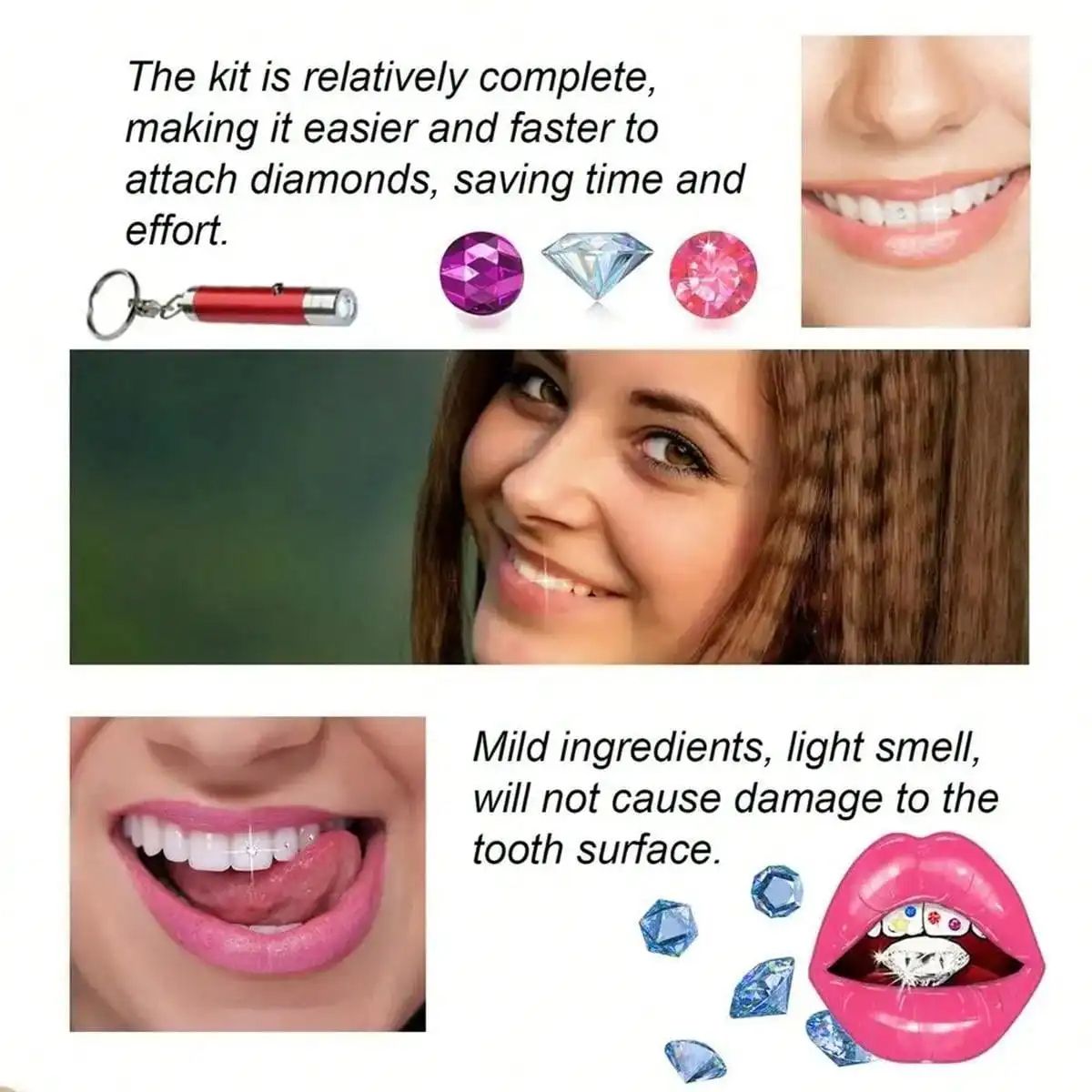 EELHOE Tooth Jewelry Kit DIY Teeth Gems Kit with Glues and Light Firm Reliable Clear Precious Stone Crystal Tooth Ornaments Jewellery
