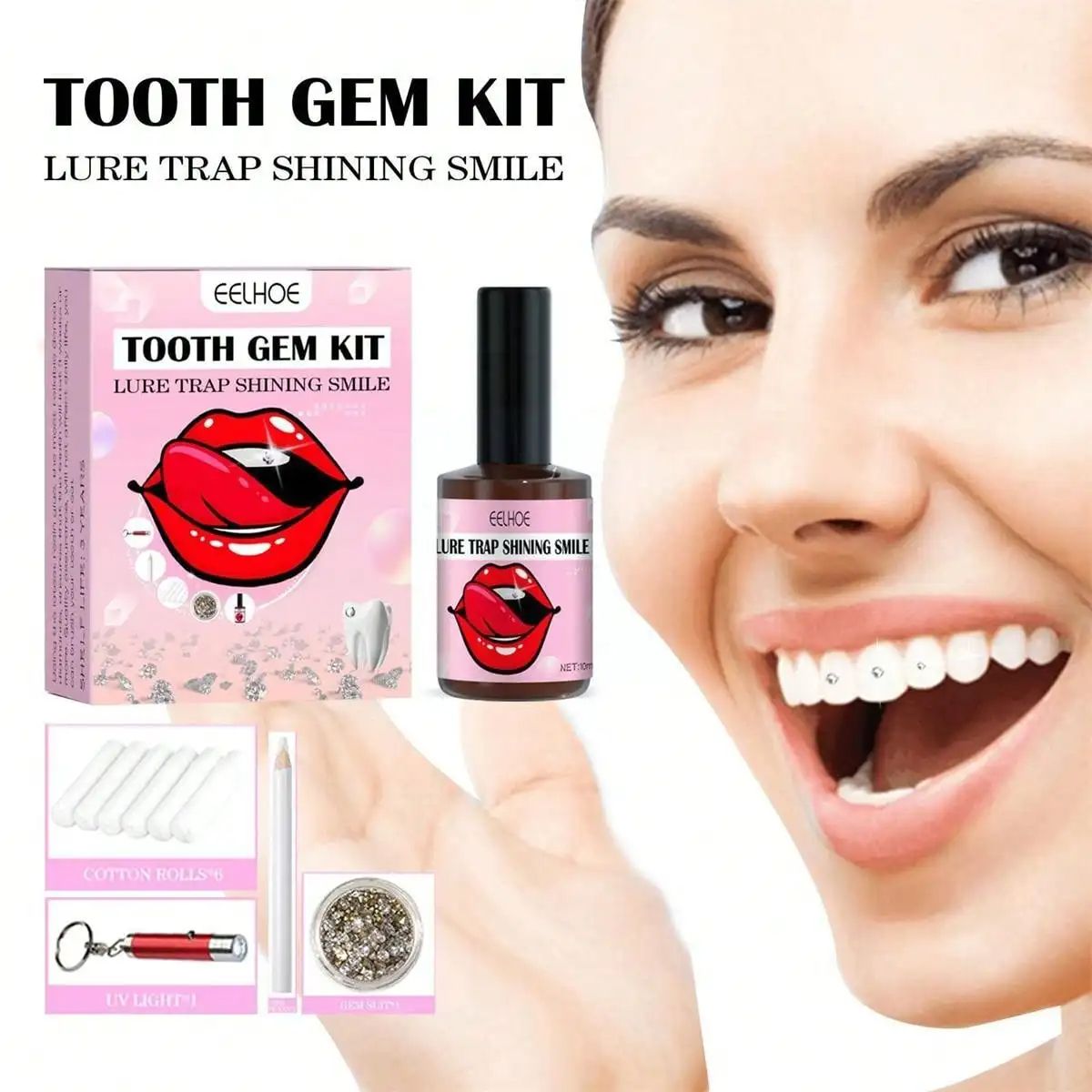 EELHOE Tooth Jewelry Kit DIY Teeth Gems Kit with Glues and Light Firm Reliable Clear Precious Stone Crystal Tooth Ornaments Jewellery