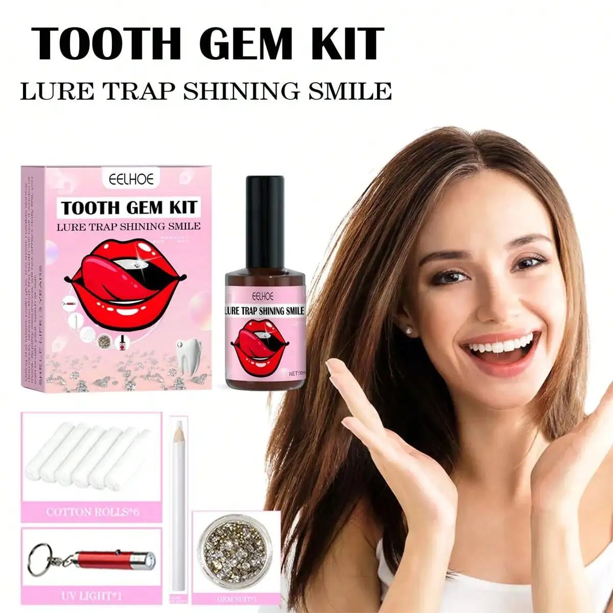 EELHOE Tooth Jewelry Kit DIY Teeth Gems Kit with Glues and Light Firm Reliable Clear Precious Stone Crystal Tooth Ornaments Jewellery