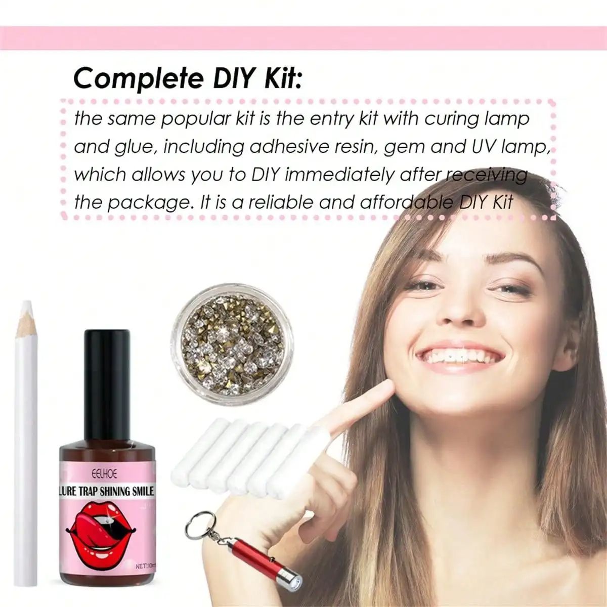 EELHOE Tooth Jewelry Kit DIY Teeth Gems Kit with Glues and Light Firm Reliable Clear Precious Stone Crystal Tooth Ornaments Jewellery