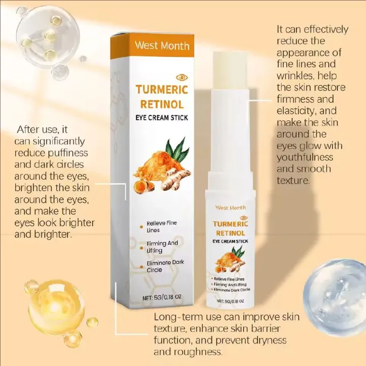 West Month 5g Turmeric Retinol Remove Dark Circles Eye Cream Stick Anti Eye Bags Puffiness Brightener Moisturizing Eye Cream