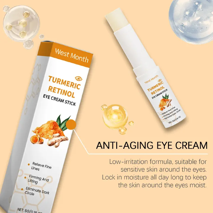 West Month 5g Turmeric Retinol Remove Dark Circles Eye Cream Stick Anti Eye Bags Puffiness Brightener Moisturizing Eye Cream