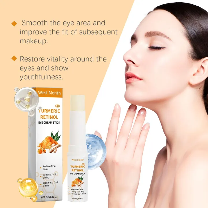 West Month 5g Turmeric Retinol Remove Dark Circles Eye Cream Stick Anti Eye Bags Puffiness Brightener Moisturizing Eye Cream