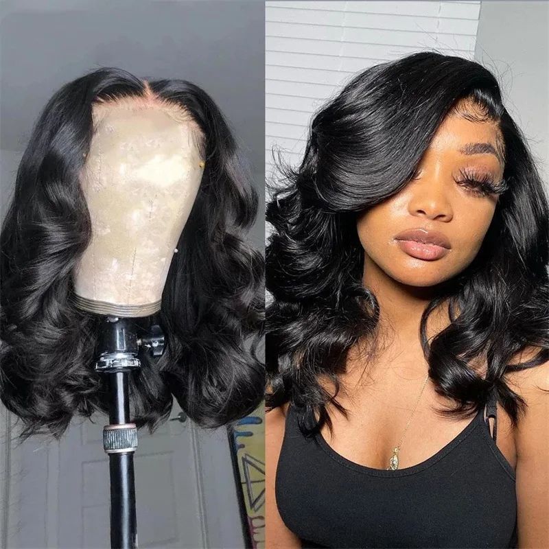 Fashion Black Small Wave Lace Front Human Hair Pre Plucked Brazilian Remy Hair Wigs