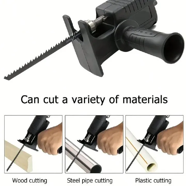 Electric Drill to Reciprocating Saw Converter Kit – With Handle & 3 Saw Blades (100mm/133mm/152mm) – Multipurpose Cutting Tool Adapter