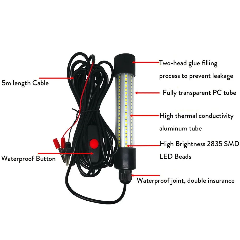 Underwater Fishing Night Light Outdoor Fishing Light 12V Fish Catching Lamp 108LED Night Fishing Lure Delivery Without Battery