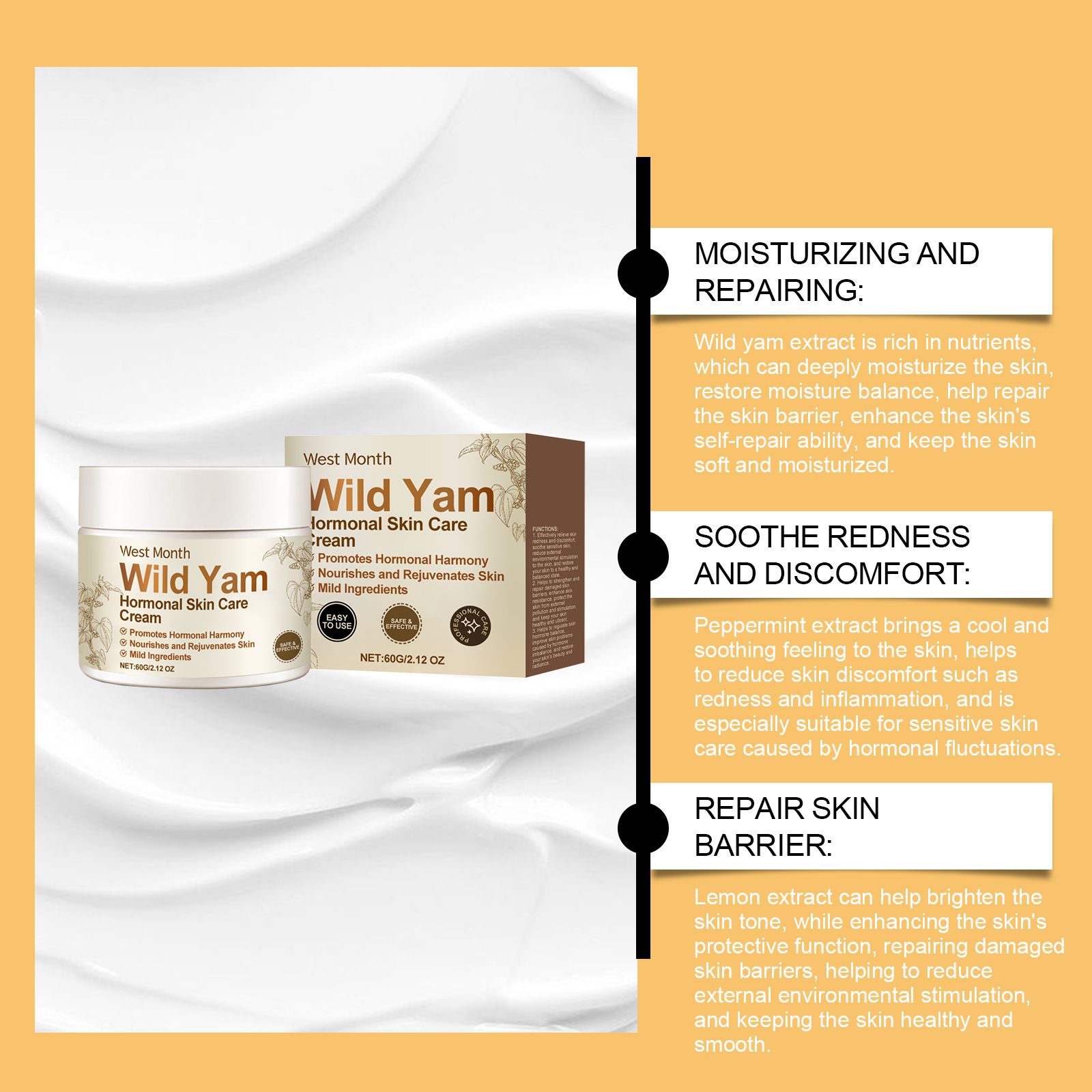 Wild Yam Cream Strong Hormonal Helper Balance Moisturizing Brightening Firming Improve Dullness Healthy Facial Skin Care Product