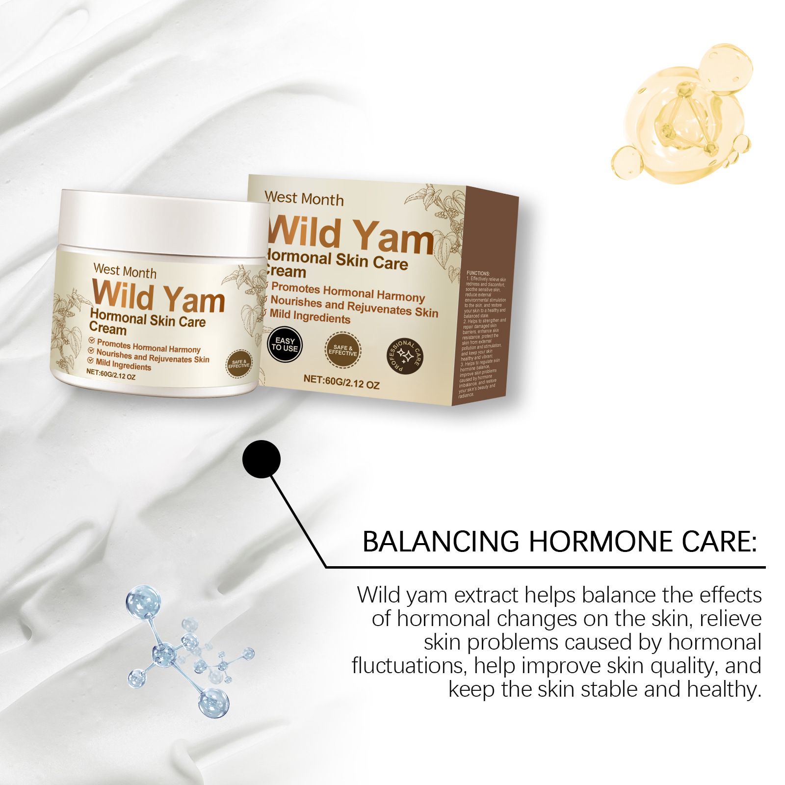 Wild Yam Cream Strong Hormonal Helper Balance Moisturizing Brightening Firming Improve Dullness Healthy Facial Skin Care Product