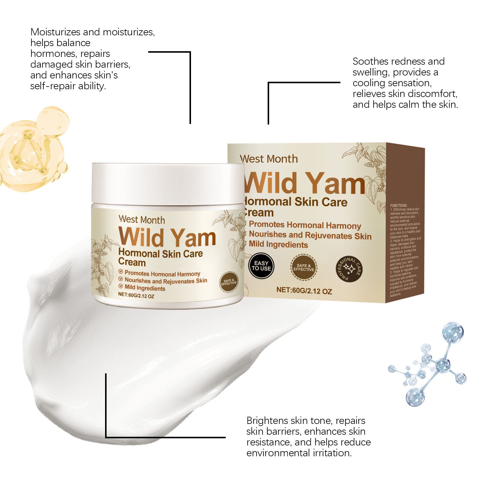 Wild Yam Cream Strong Hormonal Helper Balance Moisturizing Brightening Firming Improve Dullness Healthy Facial Skin Care Product