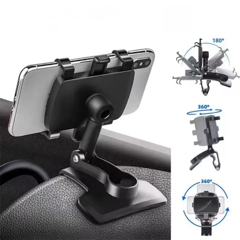 Car Phone Holder, 360 Degree Rotating Dashboard Car Phone Mount with Adjustable Spring Clip for 4-7in Smartphones