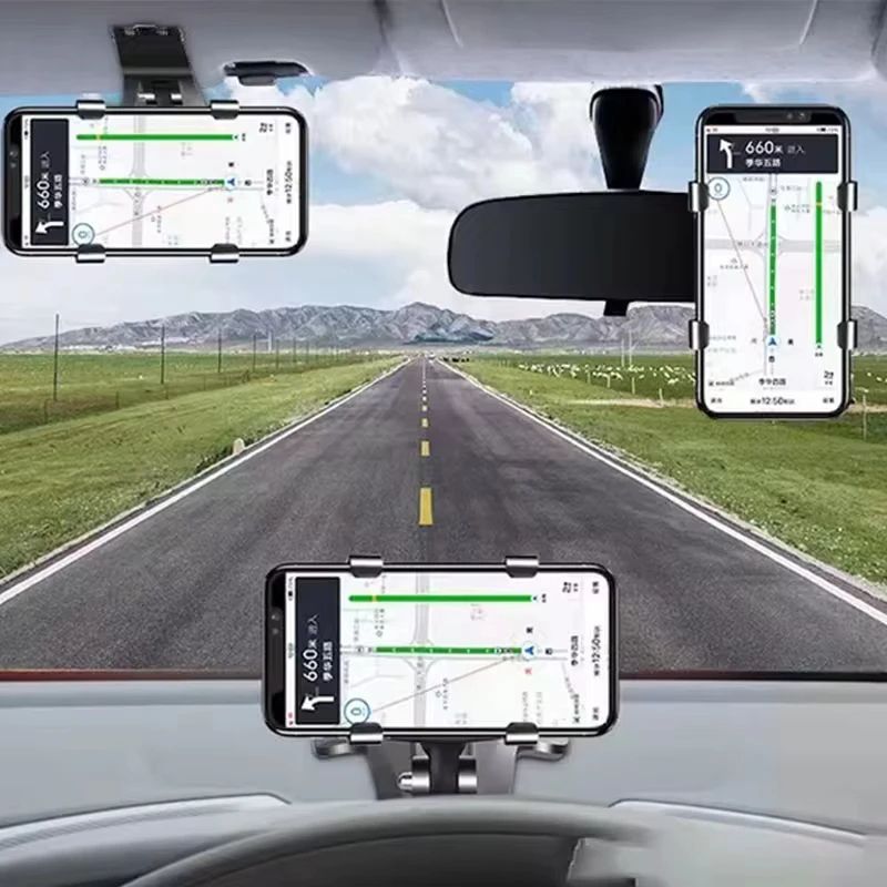 Car Phone Holder, 360 Degree Rotating Dashboard Car Phone Mount with Adjustable Spring Clip for 4-7in Smartphones