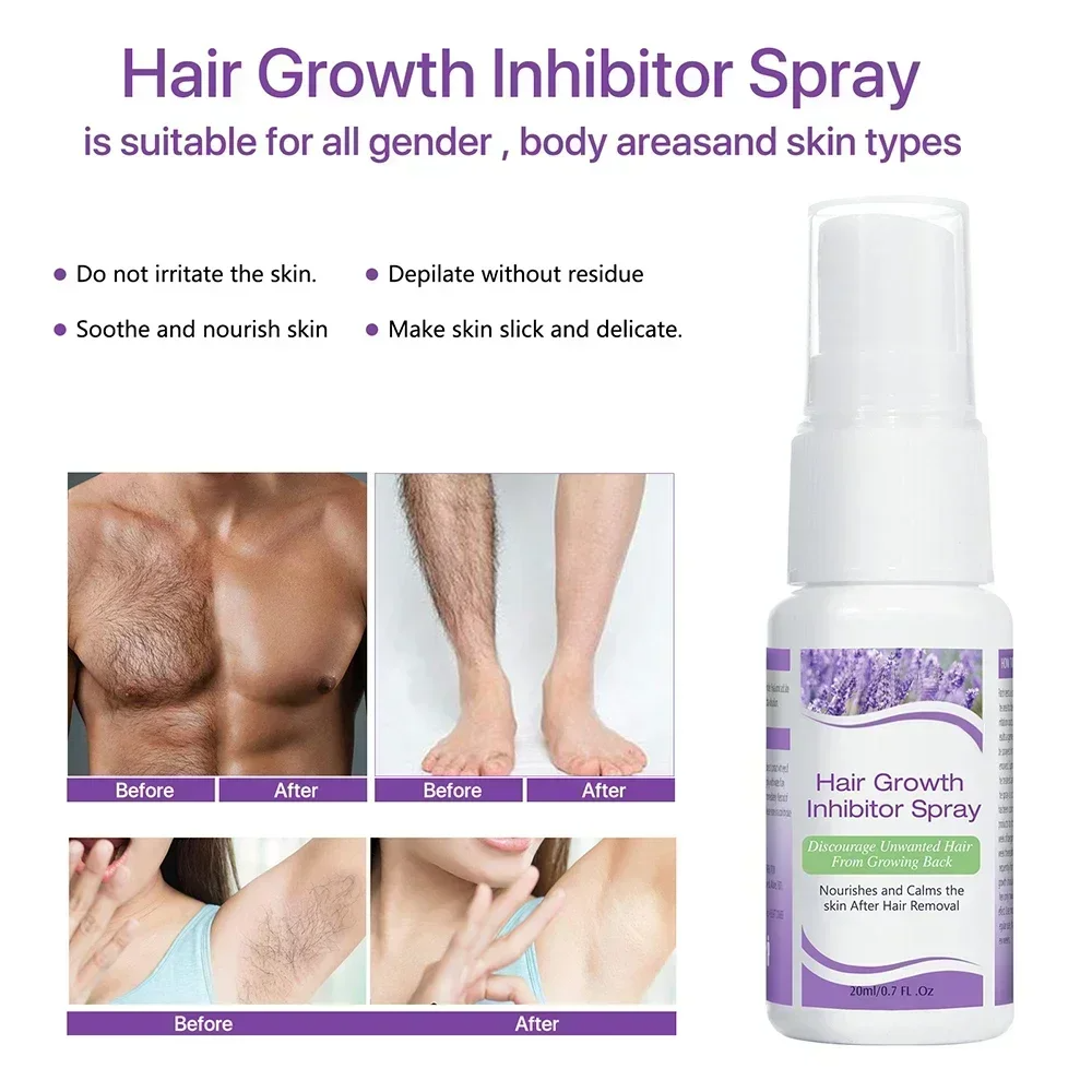 Permanant Hair Growth Removal Inhibitor Spray Beard Bikini Intimate Legs Body Armpit Painless Facial Stop Hair Depilatory 20ml