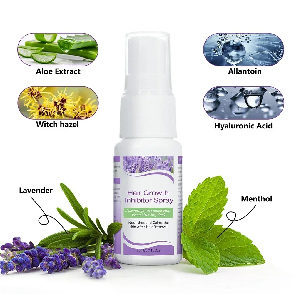 Permanant Hair Growth Removal Inhibitor Spray Beard Bikini Intimate Legs Body Armpit Painless Facial Stop Hair Depilatory 20ml