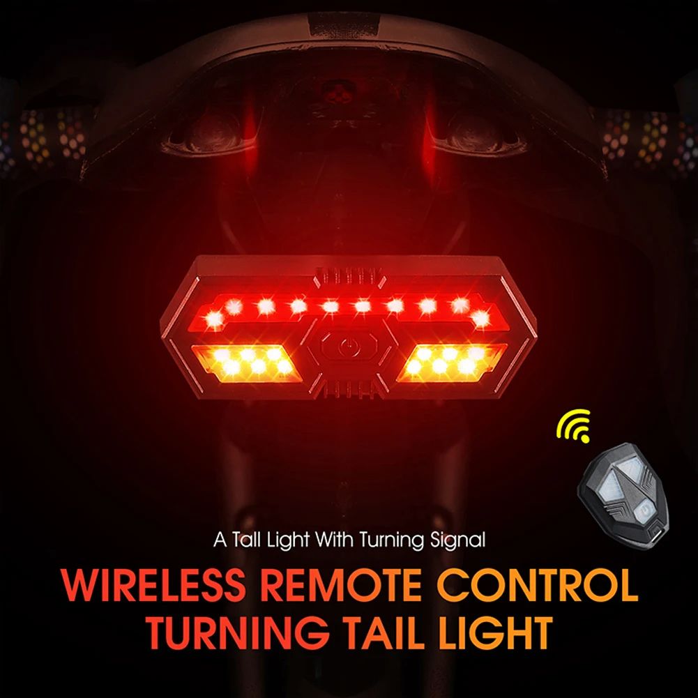 Smart Bicycle Turn Signal Light Wireless Remote Control Rechargeable Bike Rear Lamps Outdoor Security Cycling Waterproof 6 Modes Warning Lights with Buzzer