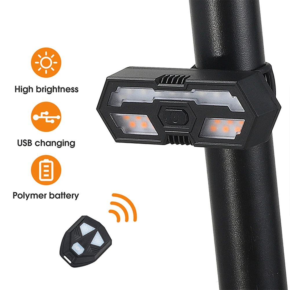 Smart Bicycle Turn Signal Light Wireless Remote Control Rechargeable Bike Rear Lamps Outdoor Security Cycling Waterproof 6 Modes Warning Lights with Buzzer