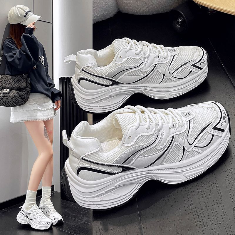 Lightweight Mesh Sneakers for Women, Athletic Breathable Running Shoes, White LaceUp Casual Sneakers, Summer Fashion Girls Sports Shoe, 2024