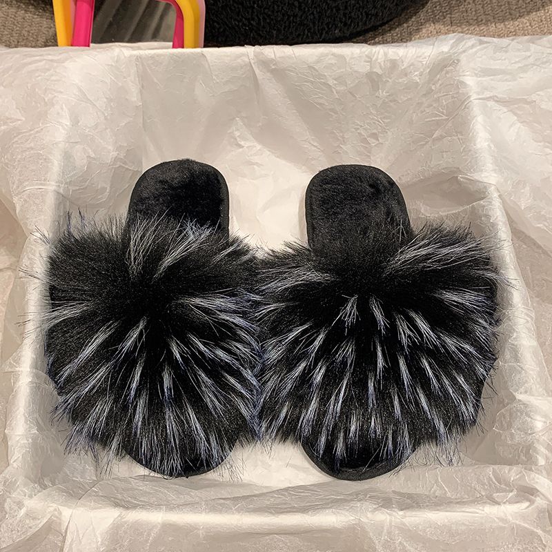 Fur Slippers Summer Ladies Fox Fur Slippers Home Fluffy Flat Sandals Anti-slip Fluffy Flip Flops Ladies Cute Shaggy Shoes