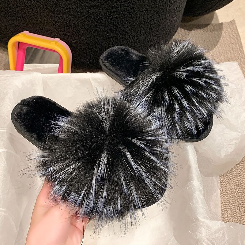 Fur Slippers Summer Ladies Fox Fur Slippers Home Fluffy Flat Sandals Anti-slip Fluffy Flip Flops Ladies Cute Shaggy Shoes