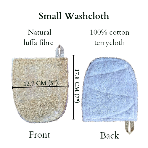 4-in1, Tropical Luffa Skin Exfoliating Small Washcloth, Large Washcloth, Bath Mitt / Glove & Giant Back Scrubber, 100% Natural Materials with White Cotton Towelling and Natural Luffa / Loofah Fibre