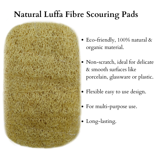 6 Pieces Eco-friendly Non-Scratch Scouring Pads | 100%  Biodegradable Natural Luffa Fibre Material | Ideal for Cleaning Glassware ,  Porcelain , Ceramic , Plastic and Other Smooth Surface Finishes
