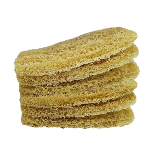 6 Pieces Eco-friendly Non-Scratch Scouring Pads | 100%  Biodegradable Natural Luffa Fibre Material | Ideal for Cleaning Glassware ,  Porcelain , Ceramic , Plastic and Other Smooth Surface Finishes