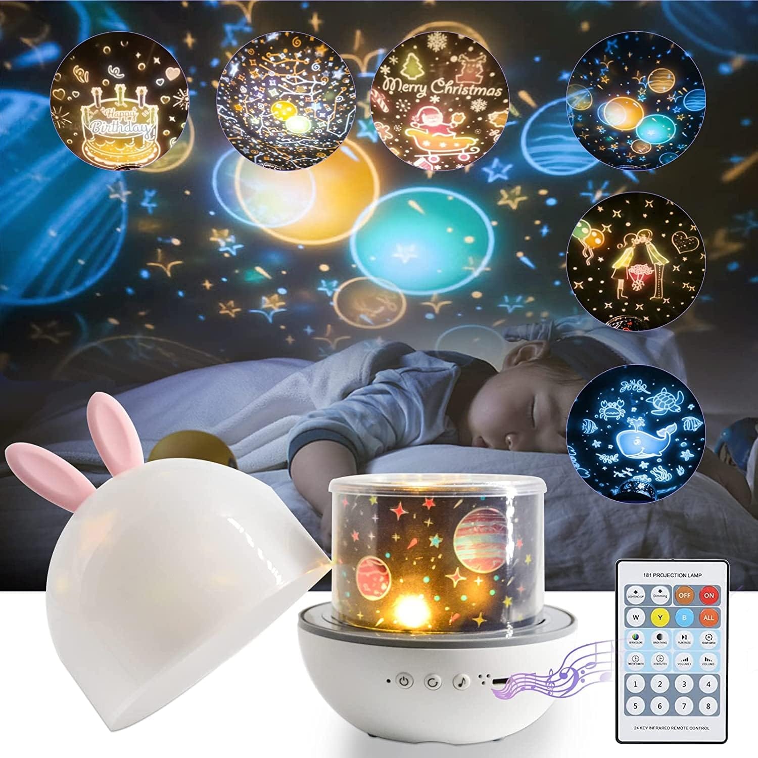 Star light rotating projection lamp with 6 themes-Kids Night Light Projector for Kids Room+15 Films&Bluetooth Music Kids Projector Night Light for Kids,