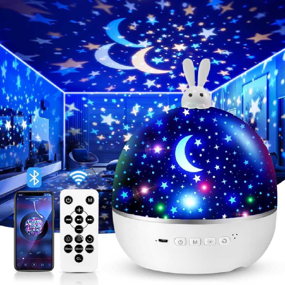 Star light rotating projection lamp with 6 themes-Kids Night Light Projector for Kids Room+15 Films&Bluetooth Music Kids Projector Night Light for Kids,