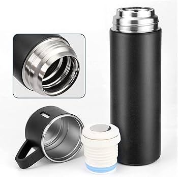 Black gift pack Steel Vacuum Flask Set with 3 Steel Cups Combo-Thermocup set  (500ml thermocup +3 cups 130ml)