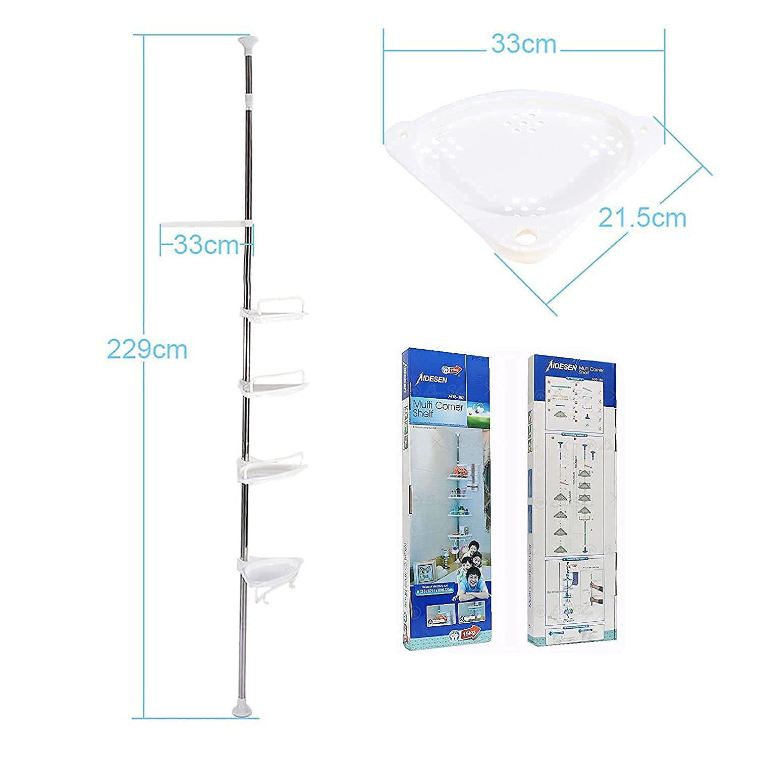 4 Tier Adjustable Telescopic Multi-Corner Shelf Organiser