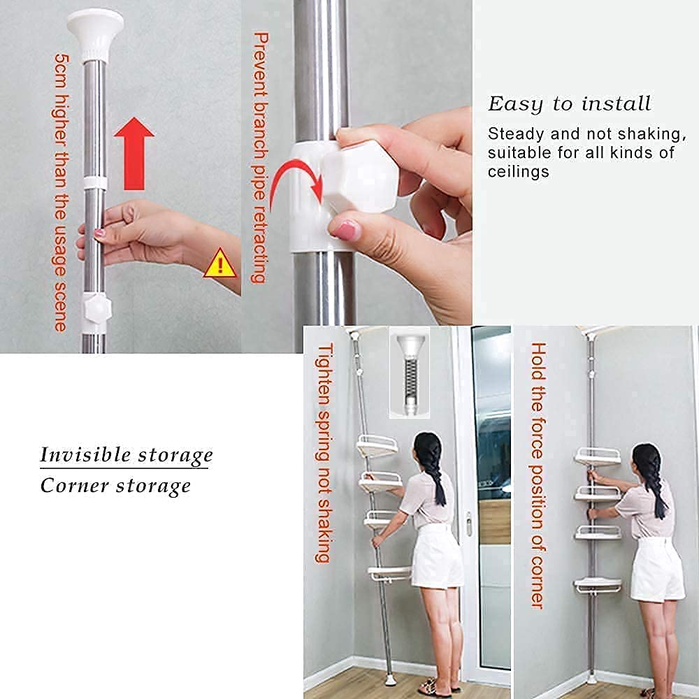 4 Tier Adjustable Telescopic Multi-Corner Shelf Organiser