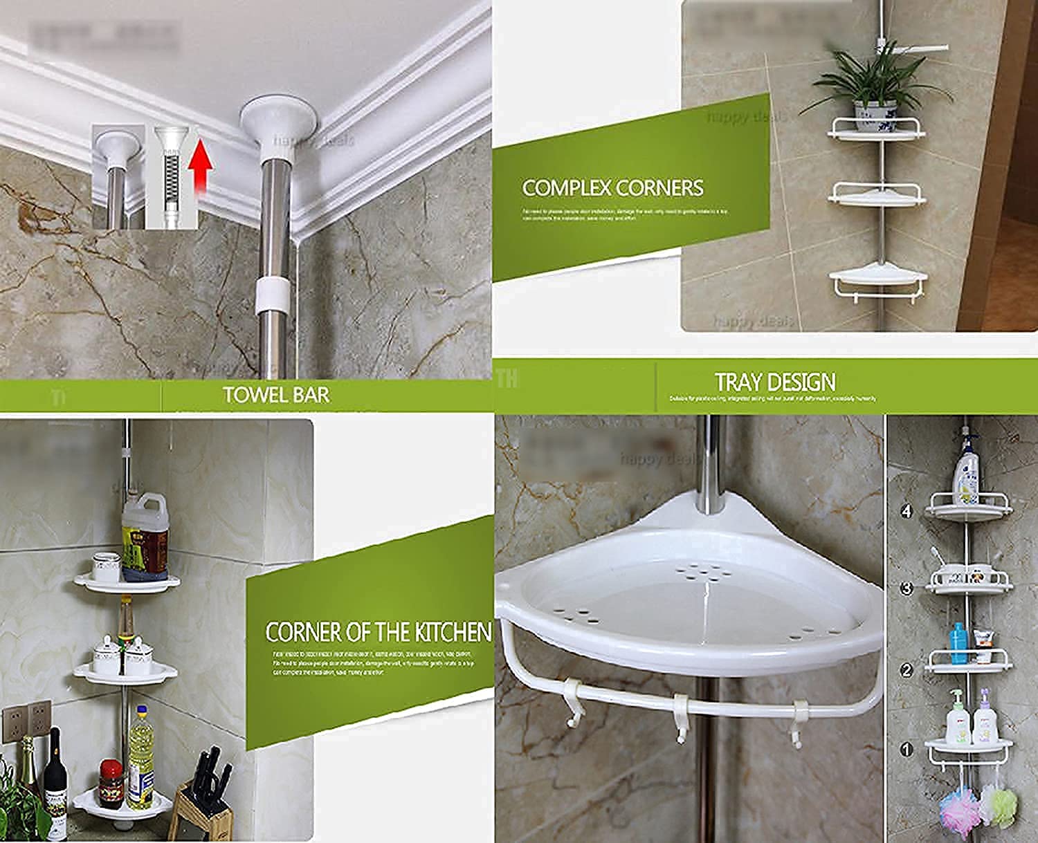 4 Tier Adjustable Telescopic Multi-Corner Shelf Organiser