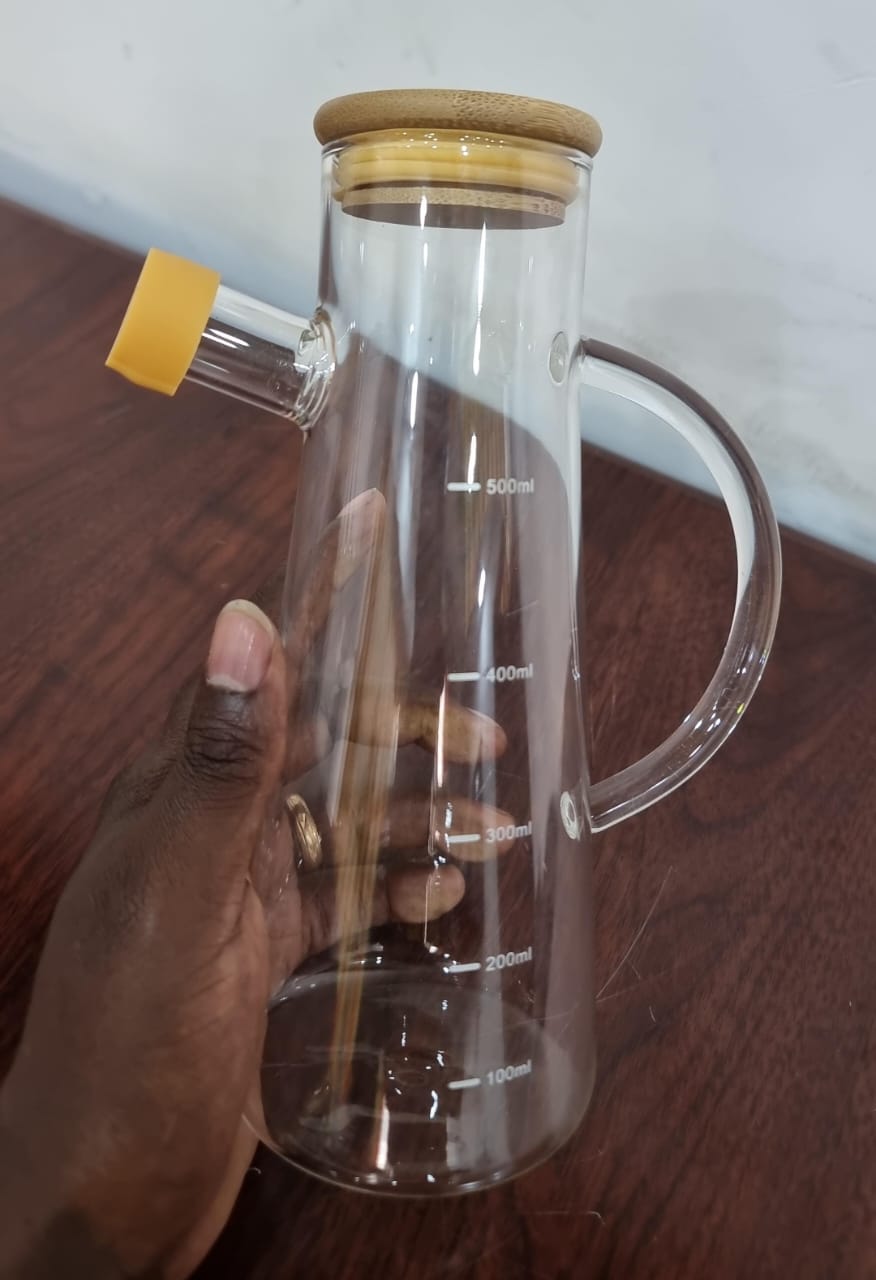 500ml oil vinegar dispenser glass  jug side spout and wooden bamboo cork