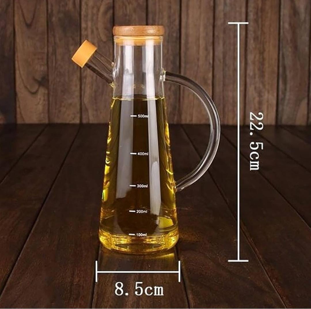 500ml oil vinegar dispenser glass  jug side spout and wooden bamboo cork