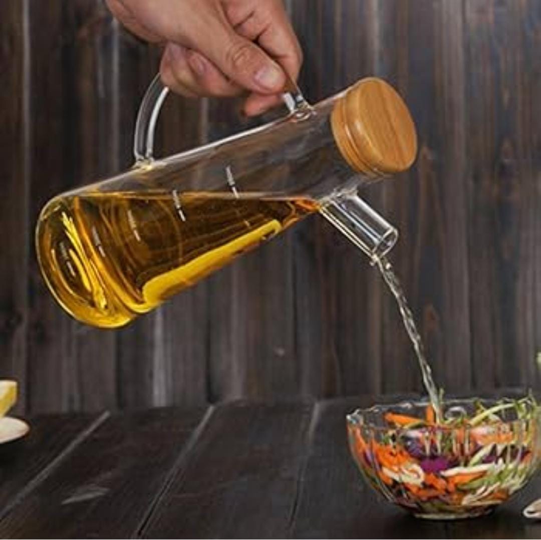 500ml oil vinegar dispenser glass  jug side spout and wooden bamboo cork