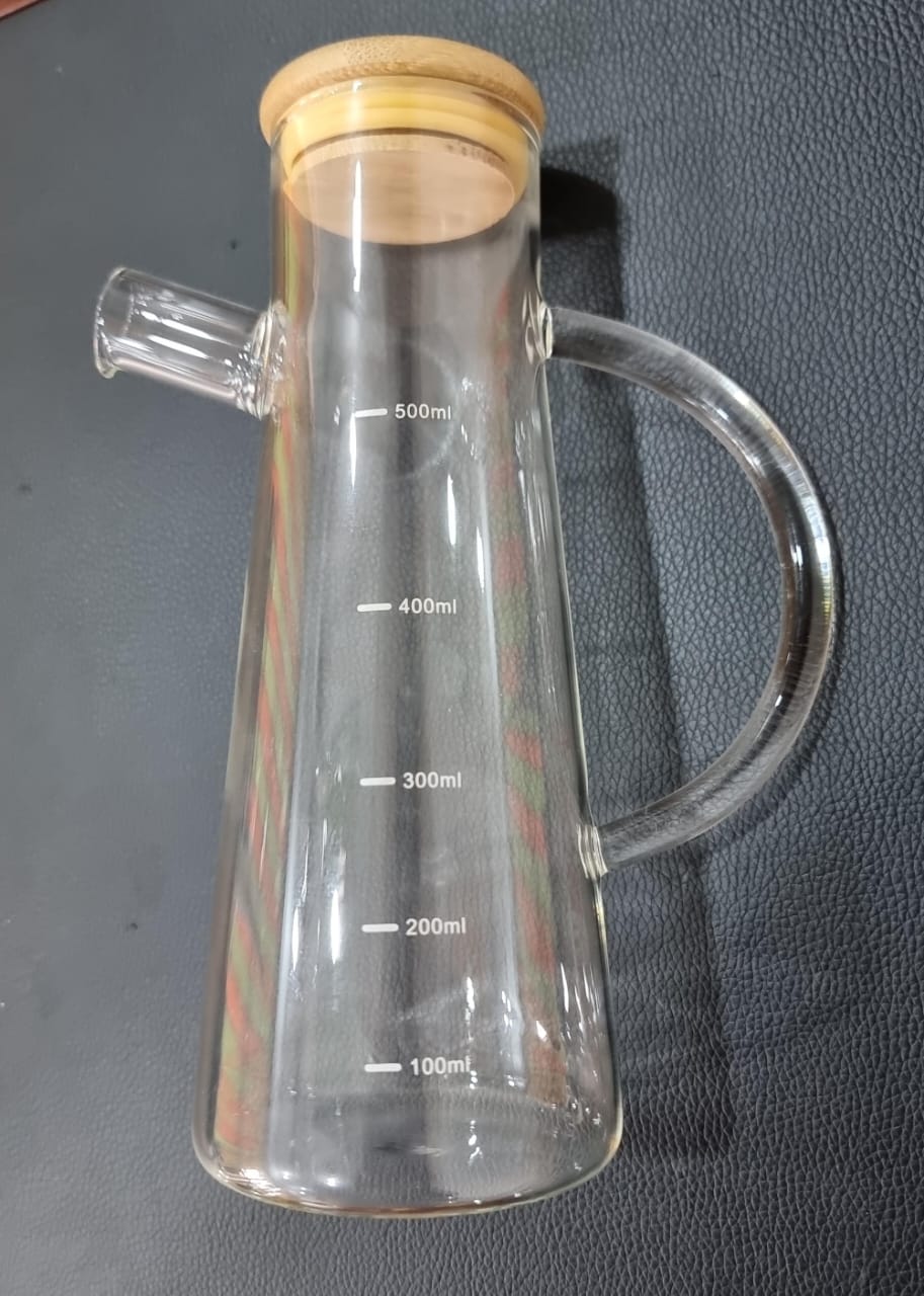 500ml oil vinegar dispenser glass  jug side spout and wooden bamboo cork