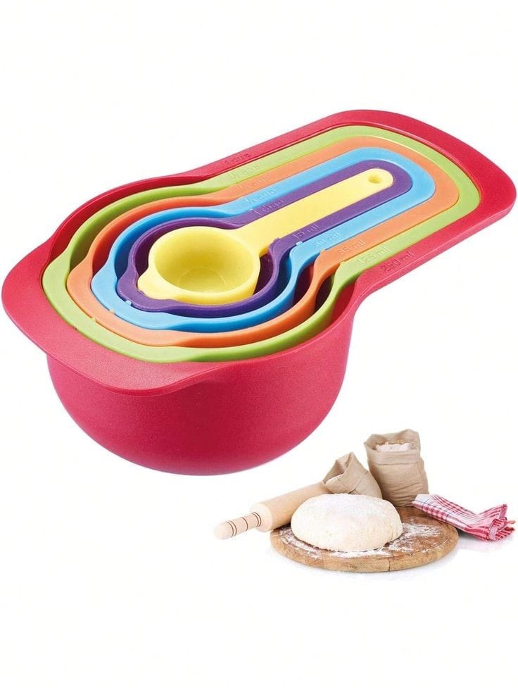 Plastic Home Kitchen Cooking Baking Measuring Tools set 6 pcs Mixing Bowl Plastic Measuring Cup and Spoon Set