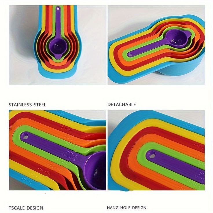 Plastic Home Kitchen Cooking Baking Measuring Tools set 6 pcs Mixing Bowl Plastic Measuring Cup and Spoon Set