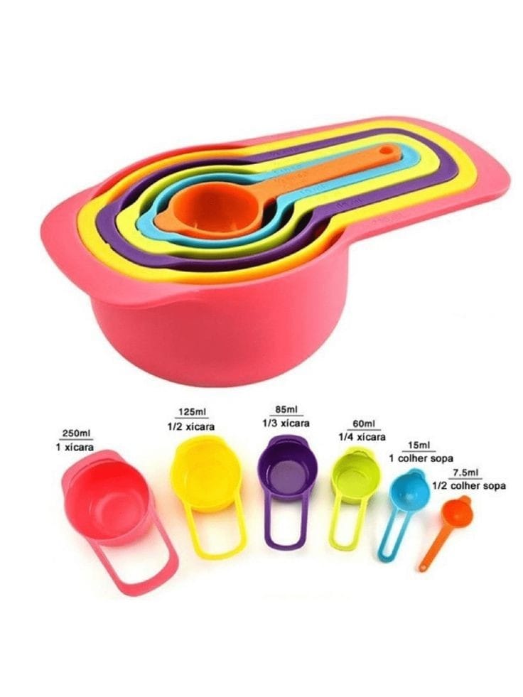 Plastic Home Kitchen Cooking Baking Measuring Tools set 6 pcs Mixing Bowl Plastic Measuring Cup and Spoon Set