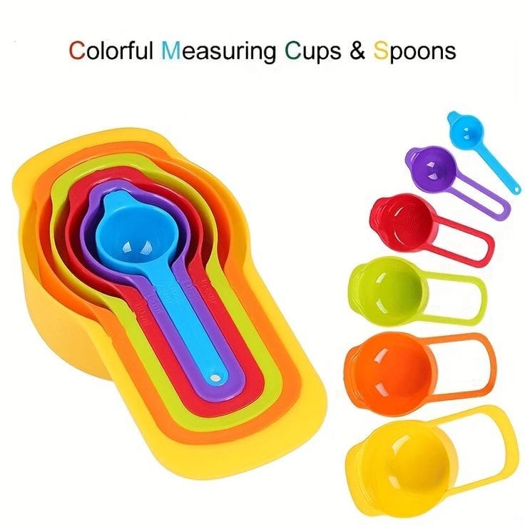 Plastic Home Kitchen Cooking Baking Measuring Tools set 6 pcs Mixing Bowl Plastic Measuring Cup and Spoon Set